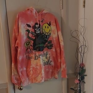 Market Smiley Tie Dye Bright Side Skeleton Graphic Oversized Hoodie Mens Sz L
